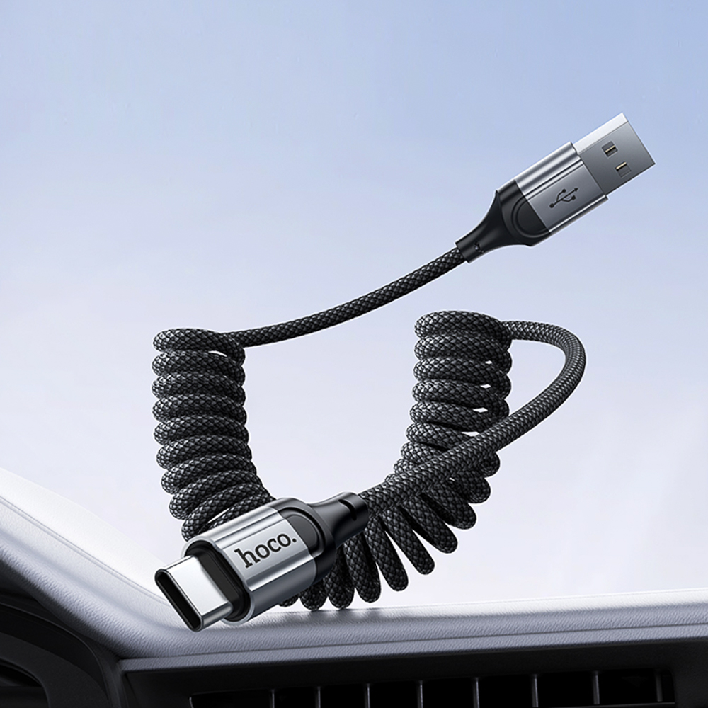 Кабель для зарядки USB(A)-Type C hoco. модель X121 Nuevo, 1 м, пружинный, черный, арт.№ 931-568