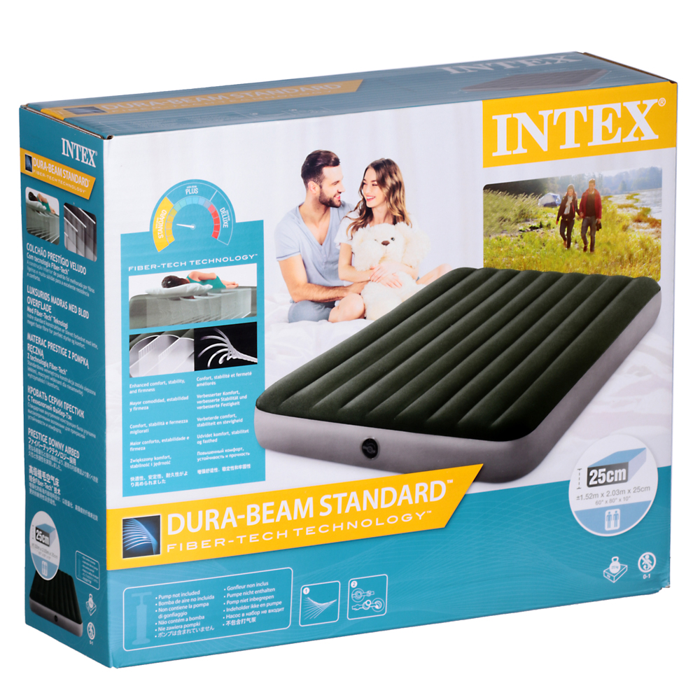 INTEX Кровать надувная DOWNY BED(fiber-tech), 152x203x25см, ПВХ, 64109, арт.№ 108-055