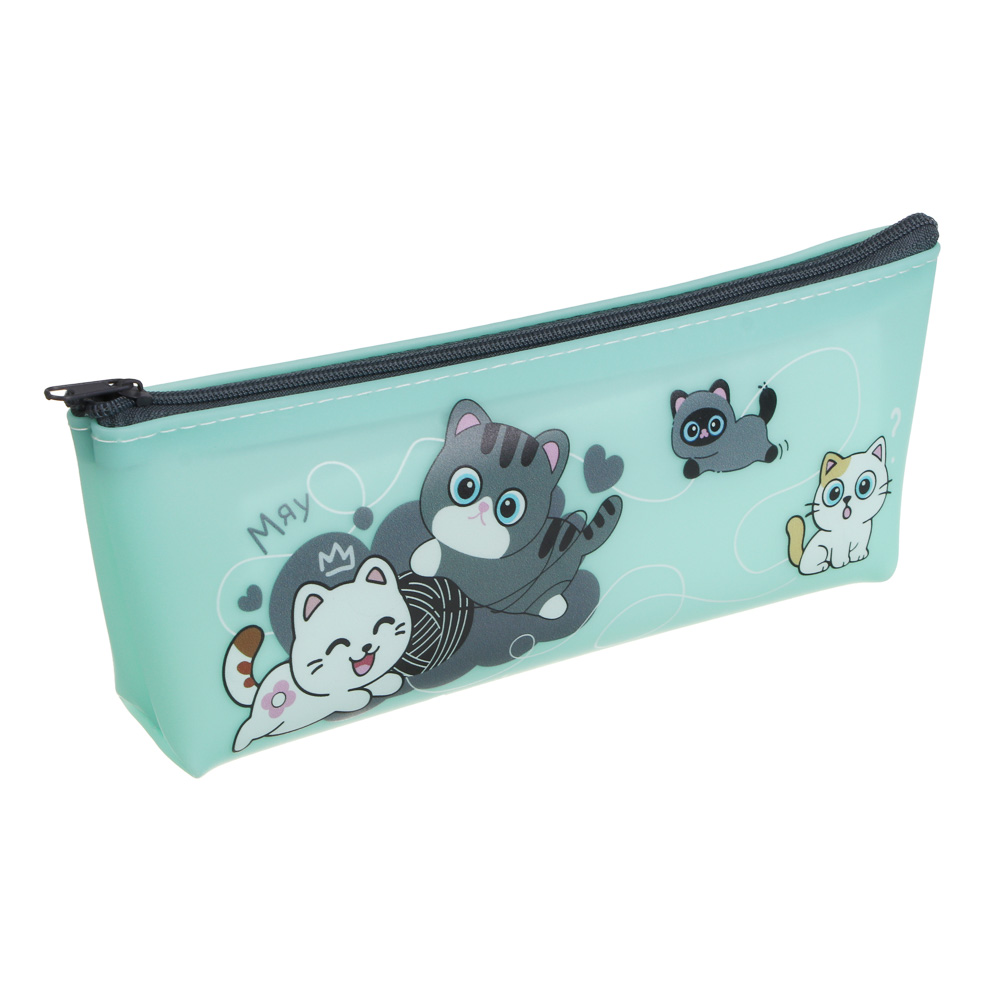 Пенал прямоугольный, 21x3x8см, "Единорожка/Котики", 1 отделение на молнии, силикон, 2 диз., арт.№ 524-302
