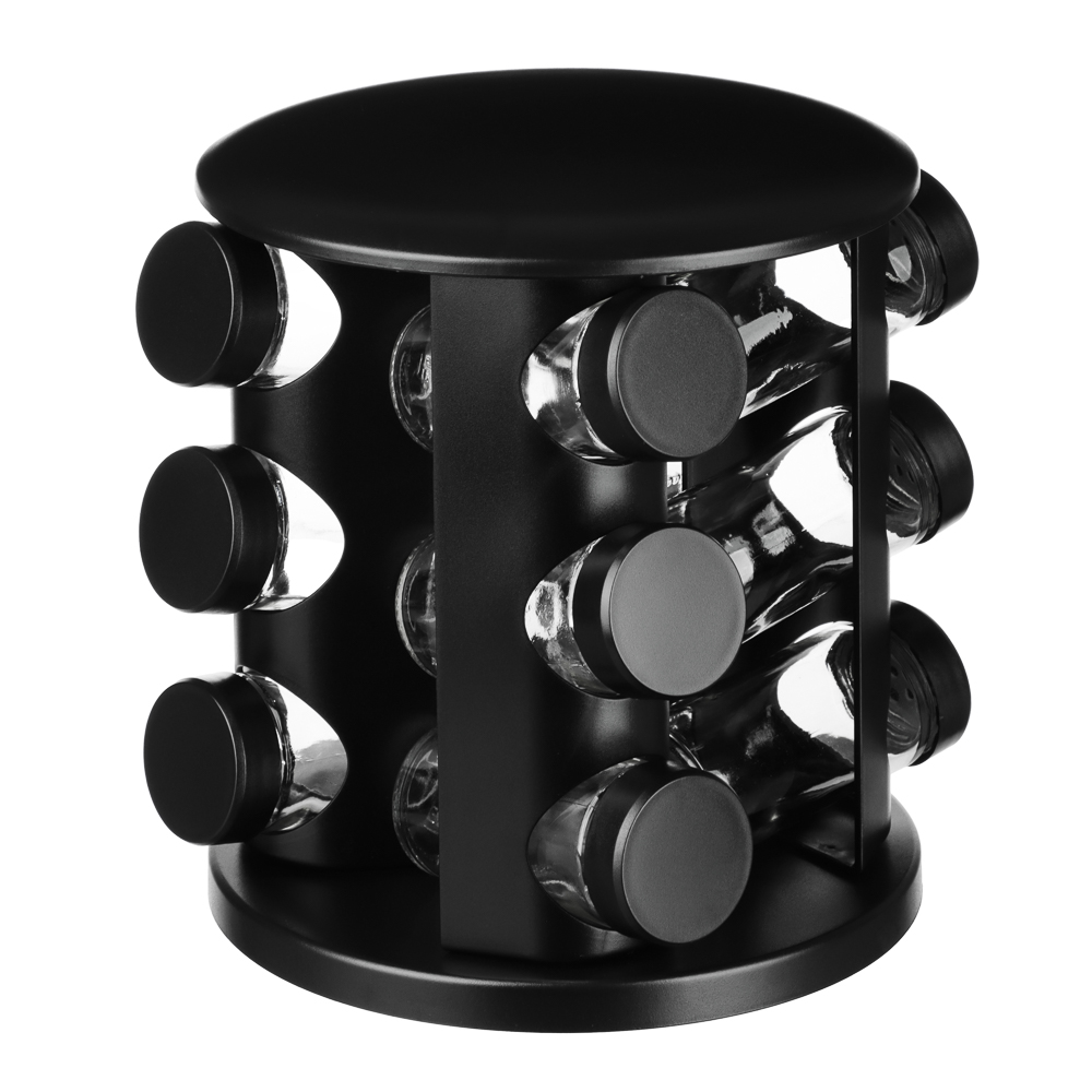 SATOSHI Набор банок для специй 12шт на подставке, 20х20х22см, стекло+ABS пластик, черный, арт.№ 828-333