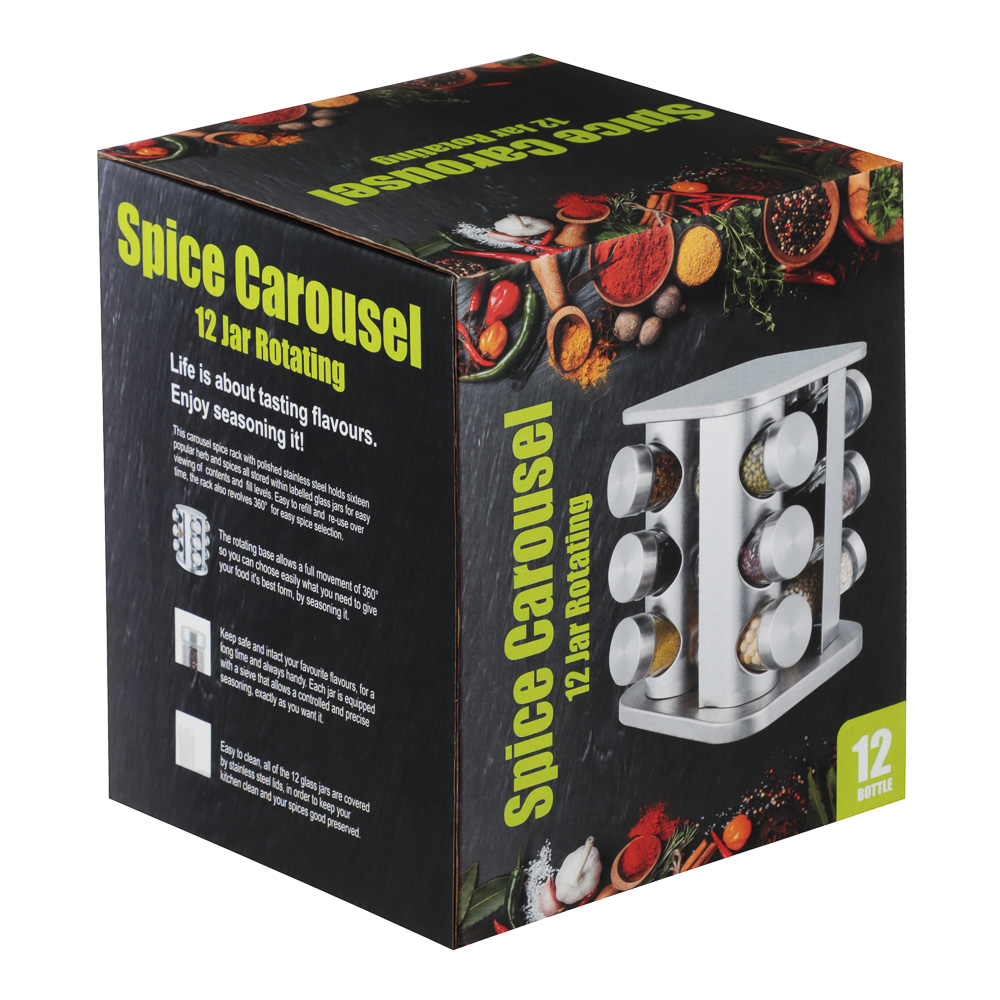 SATOSHI Набор банок для специй 12шт на подставке, 20х20х22см, стекло+ABS пластик, черный, арт.№ 828-333