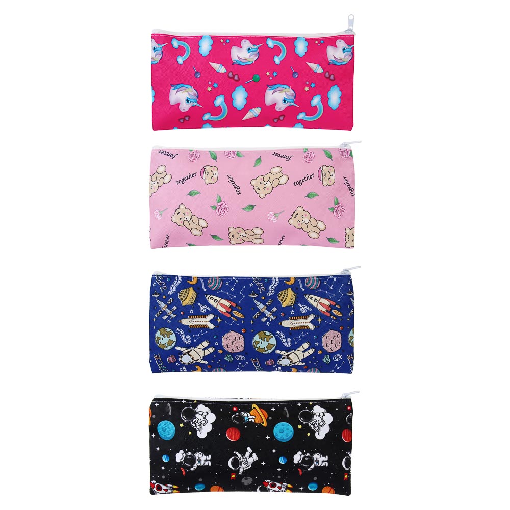 Пенал школьный прямоугольный на молнии 21х10,5 см, 1 отделение, искусственная кожа из ПВХ, 4 дизайна, арт.№ 238-436