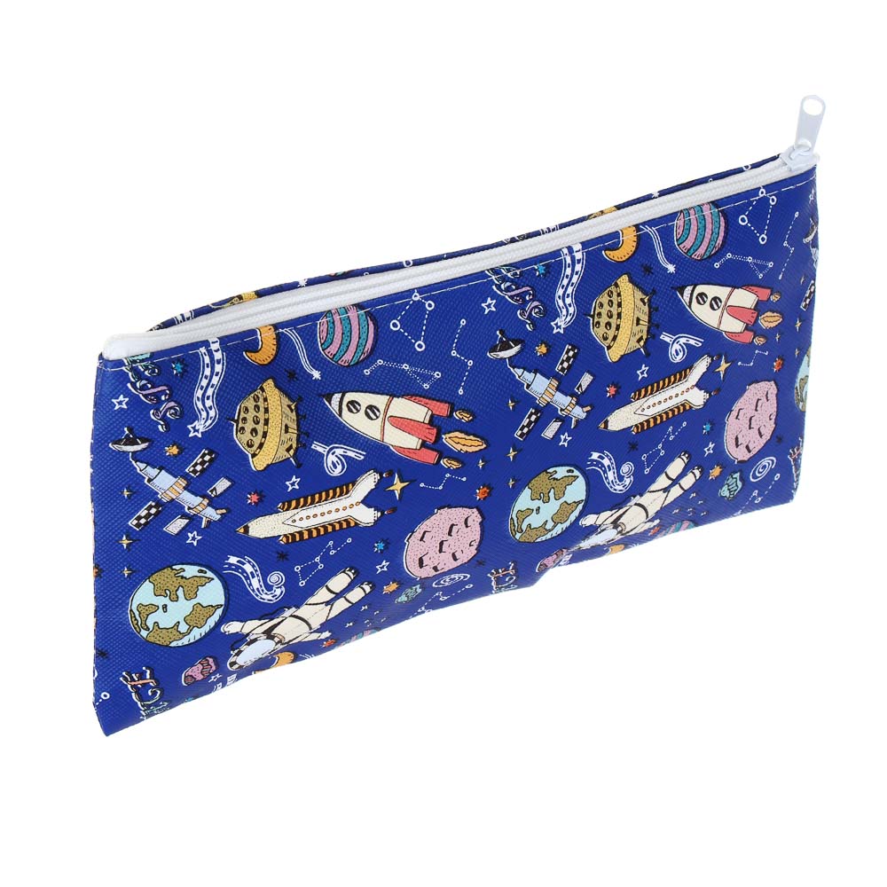 Пенал школьный прямоугольный на молнии 21х10,5 см, 1 отделение, искусственная кожа из ПВХ, 4 дизайна, арт.№ 238-436