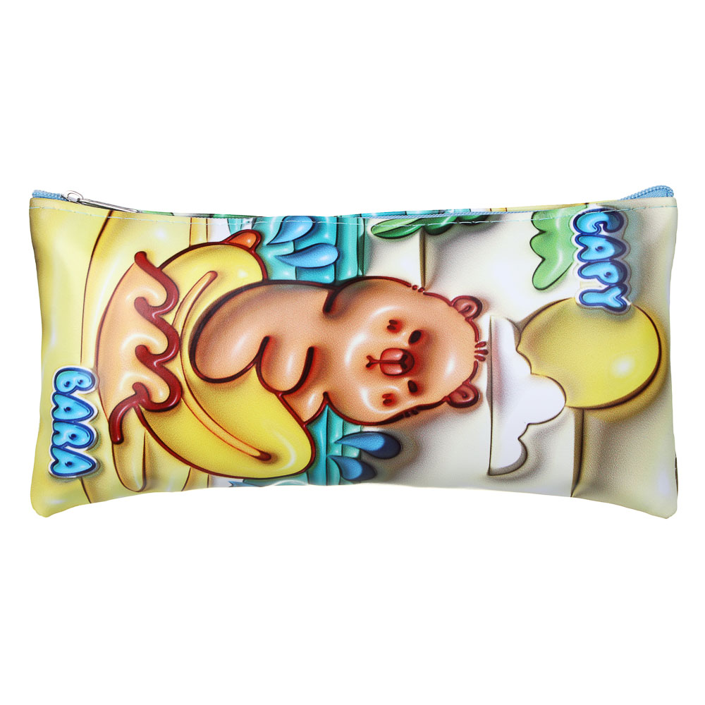 Пенал школьный прямоугольный на молнии 21х11 см, 1 отделение, искусственная кожа из ПВХ, Капибара, 4 дизайна, арт.№ 238-438