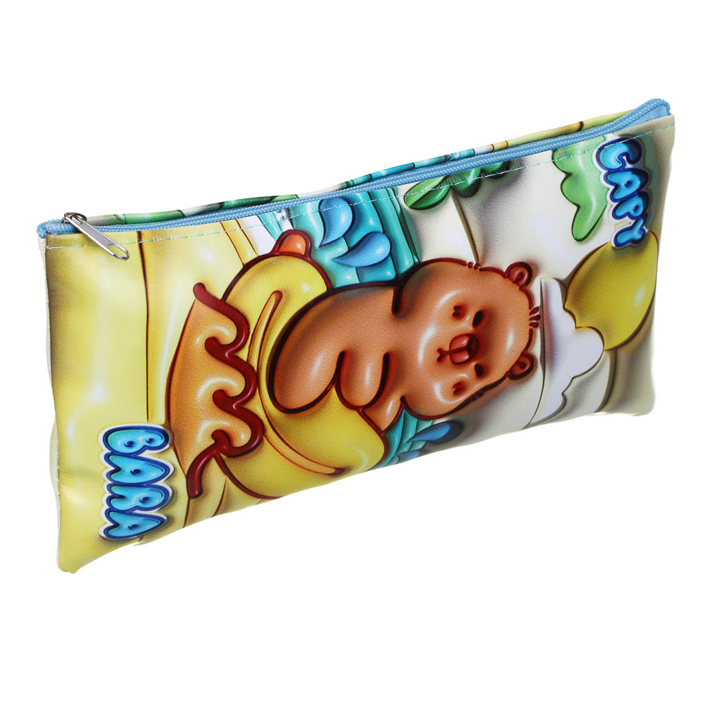 Пенал школьный прямоугольный на молнии 21х11 см, 1 отделение, искусственная кожа из ПВХ, Капибара, 4 дизайна, арт.№ 238-438