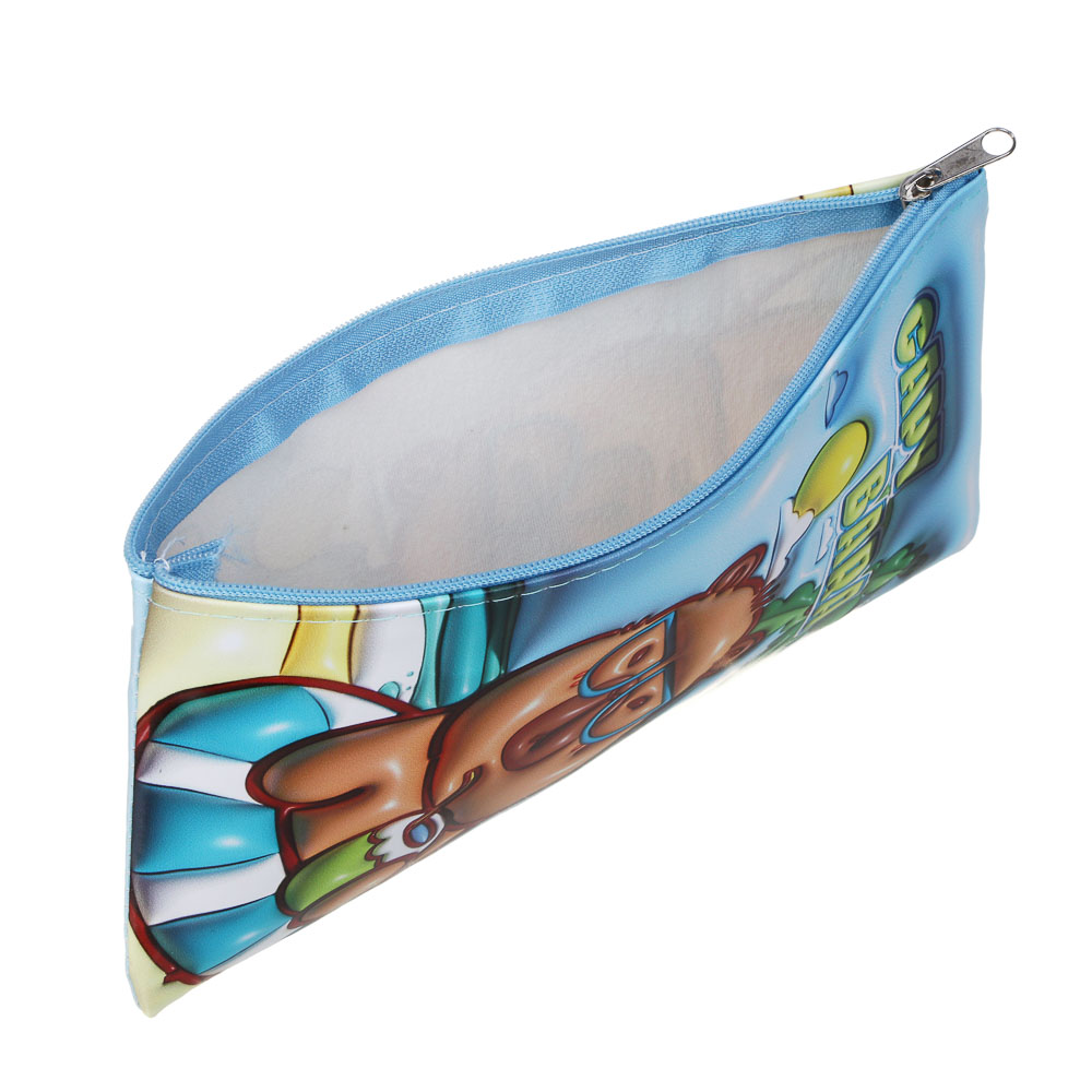 Пенал школьный прямоугольный на молнии 21х11 см, 1 отделение, искусственная кожа из ПВХ, Капибара, 4 дизайна, арт.№ 238-438