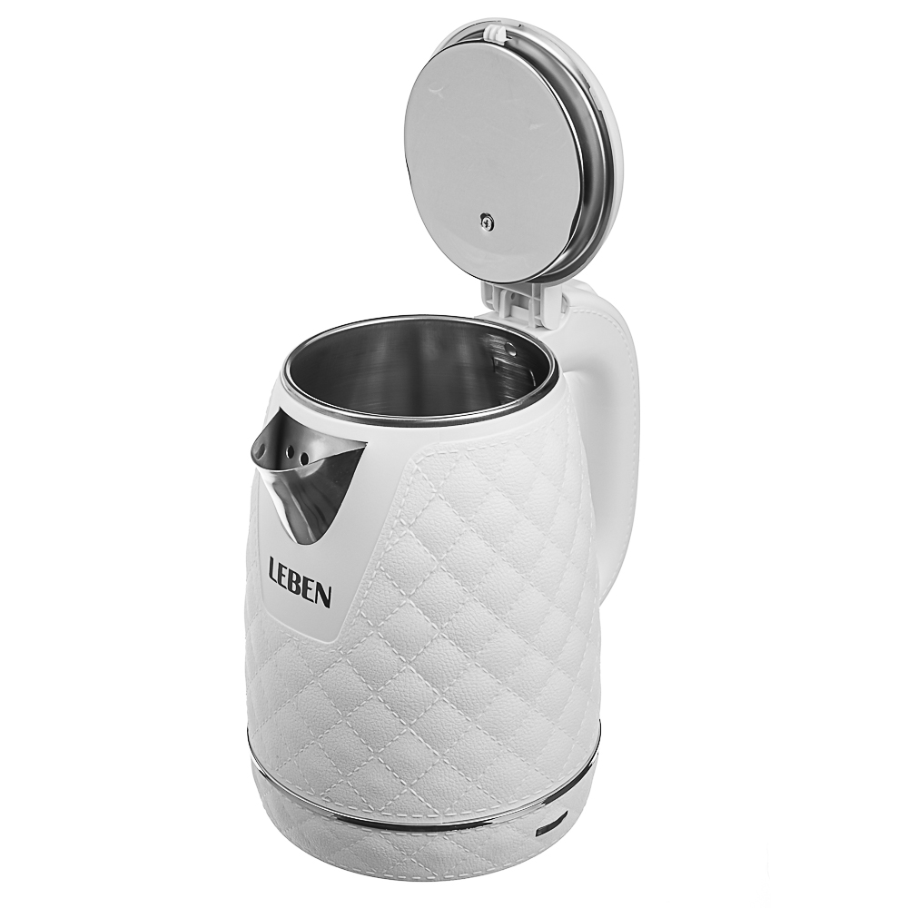 LEBEN Чайник электрический, 1,8 л, 1500 Вт, нержавеющая сталь, пластик, белый, арт.№ 291-121