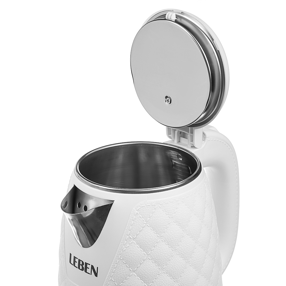 LEBEN Чайник электрический, 1,8 л, 1500 Вт, нержавеющая сталь, пластик, белый, арт.№ 291-121