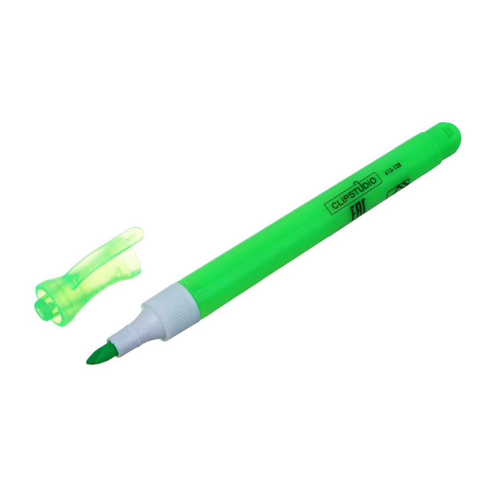 Маркер-выделитель ClipStudio зеленый, круглый корпус, скошенный наконечник, арт.№ 613-128