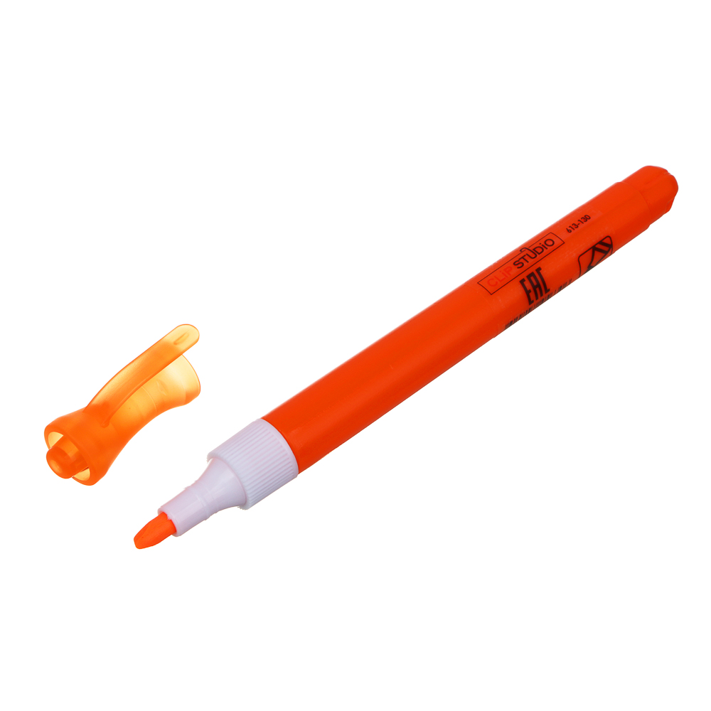 Маркер-выделитель ClipStudio оранжевый, круглый корпус, скошенный наконечник, арт.№ 613-130