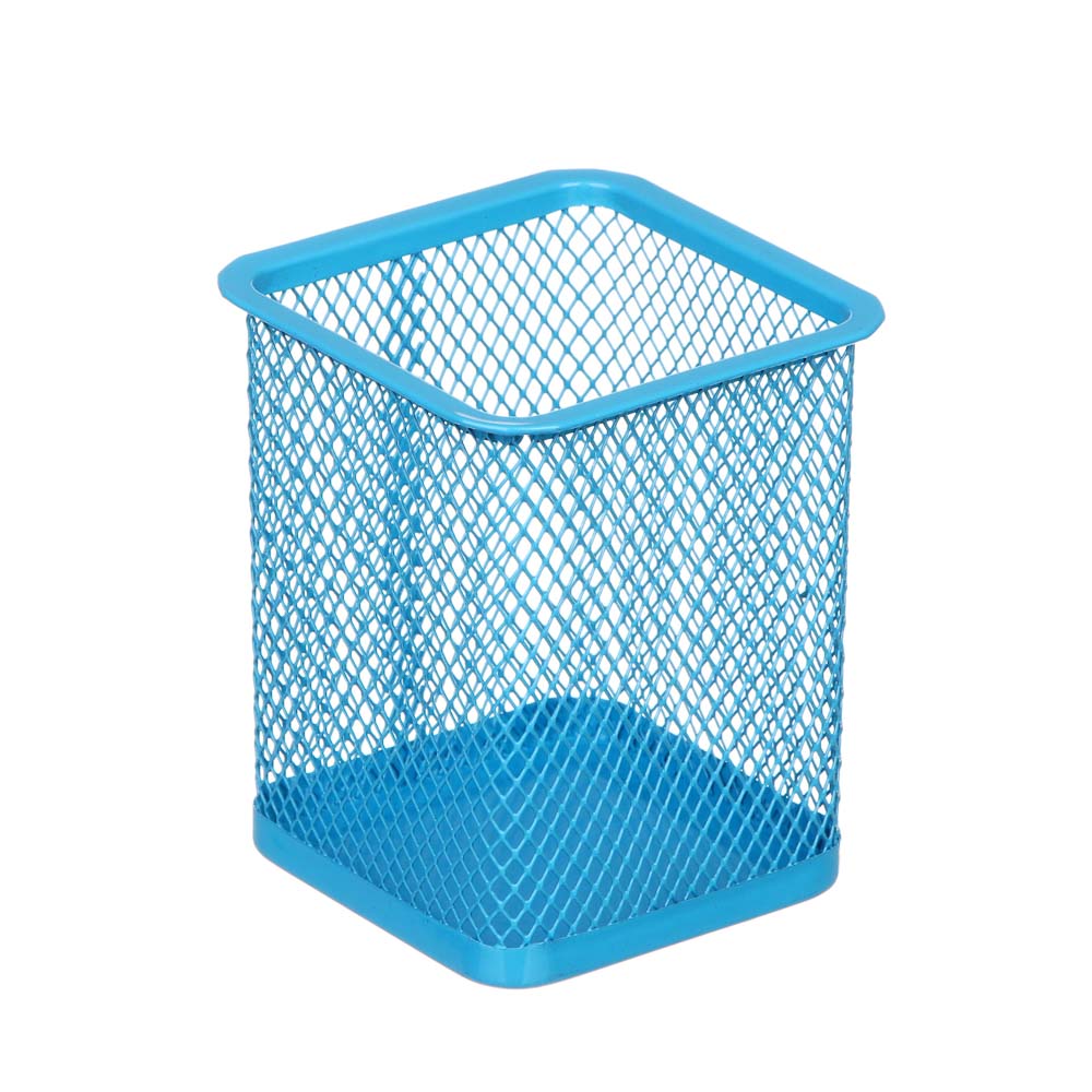 Подставка-стакан для канцелярских принадлежностей, сетчатая, квадратная, металл, 9,7х8см, 4 цвета, арт.№ 595-012