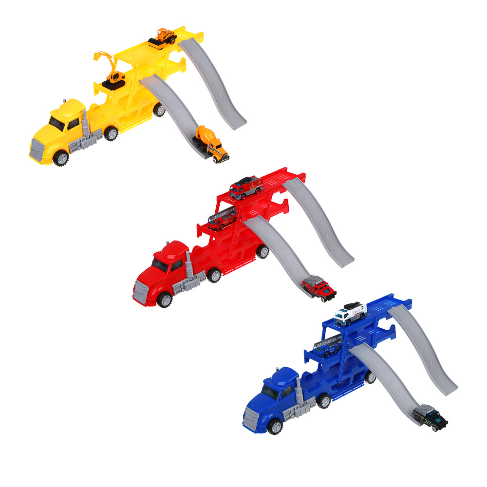 ИГРОЛЕНД Автовоз с треком, 3 машинки, металл, PP, 33,5х13х8,5 см, 3 дизайна, арт.№ 276-175