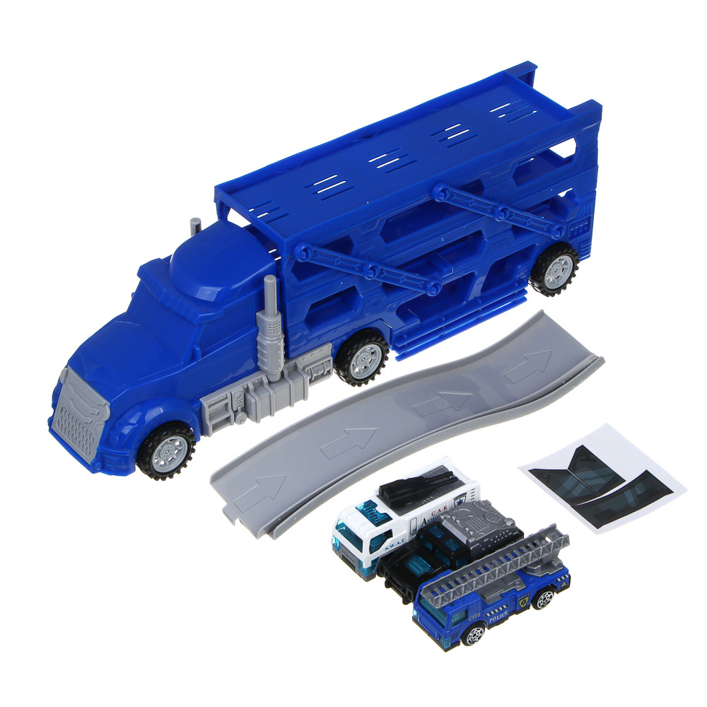 ИГРОЛЕНД Автовоз с треком, 3 машинки, металл, PP, 33,5х13х8,5 см, 3 дизайна, арт.№ 276-175