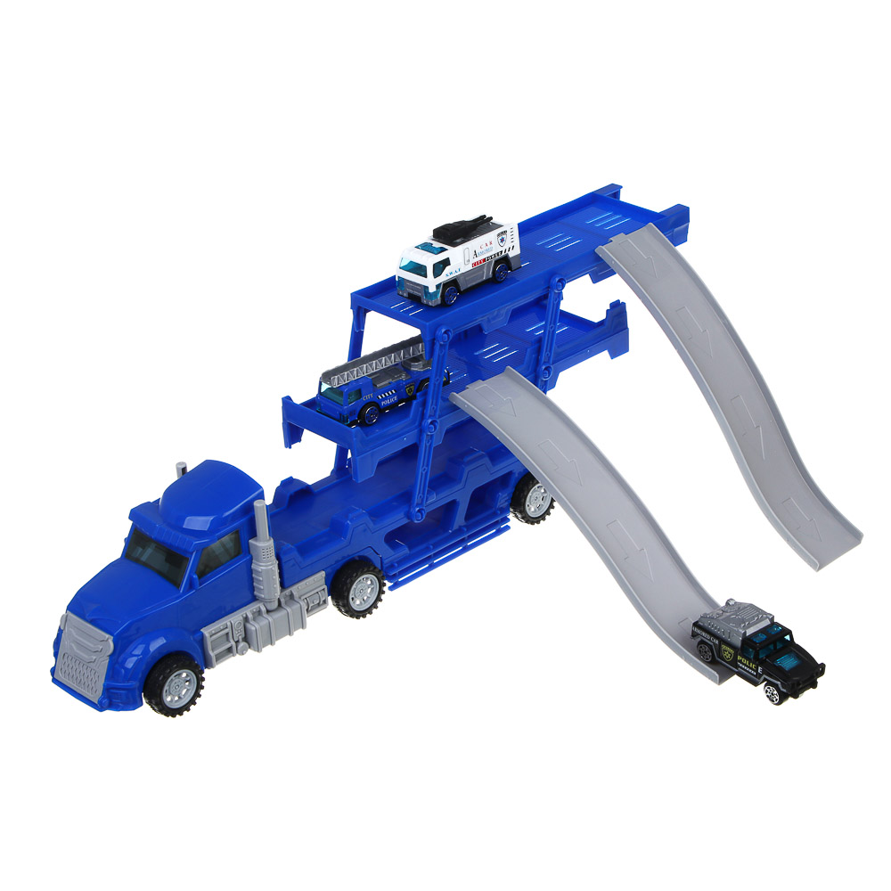 ИГРОЛЕНД Автовоз с треком, 3 машинки, металл, PP, 33,5х13х8,5 см, 3 дизайна, арт.№ 276-175