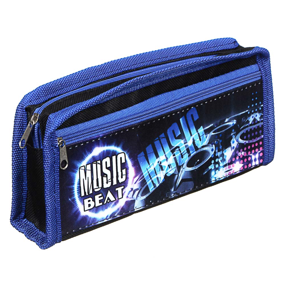 Мьюзик Бит Пенал мягкий прямоугольный, 21х9х4,5см, ПЭ, 1 карман, вставка из иск.кожи с печатью, арт.№ 238-253