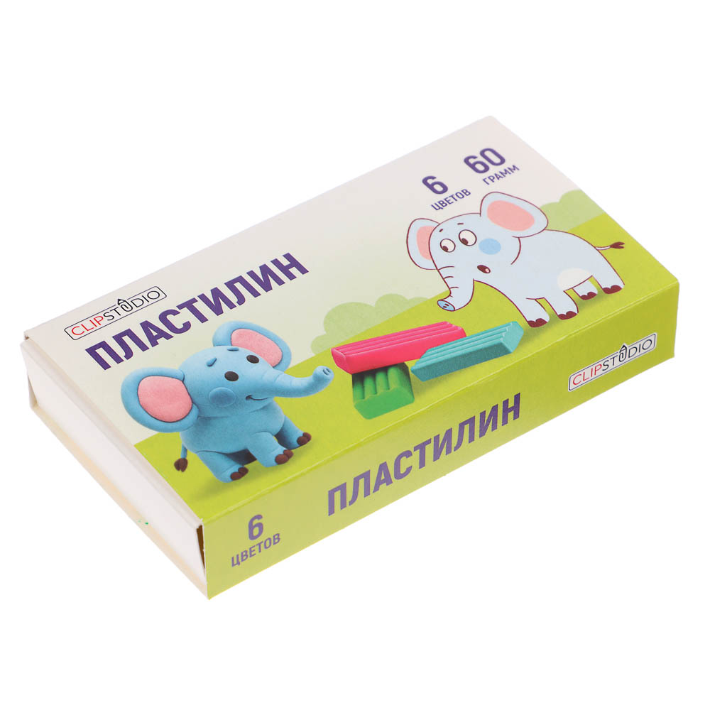 Пластилин 6цв. ClipStudio 60 грамм, в картонном выдвижном пенале, арт.№ 239-042