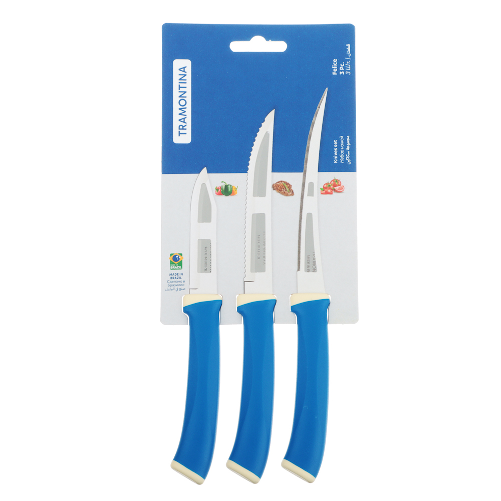 Tramontina Felice Набор ножей 3шт (для томатов 12.7см, для мяса 12.7см, для овощ. 7.6см), 23499/177, арт.№ 871-589