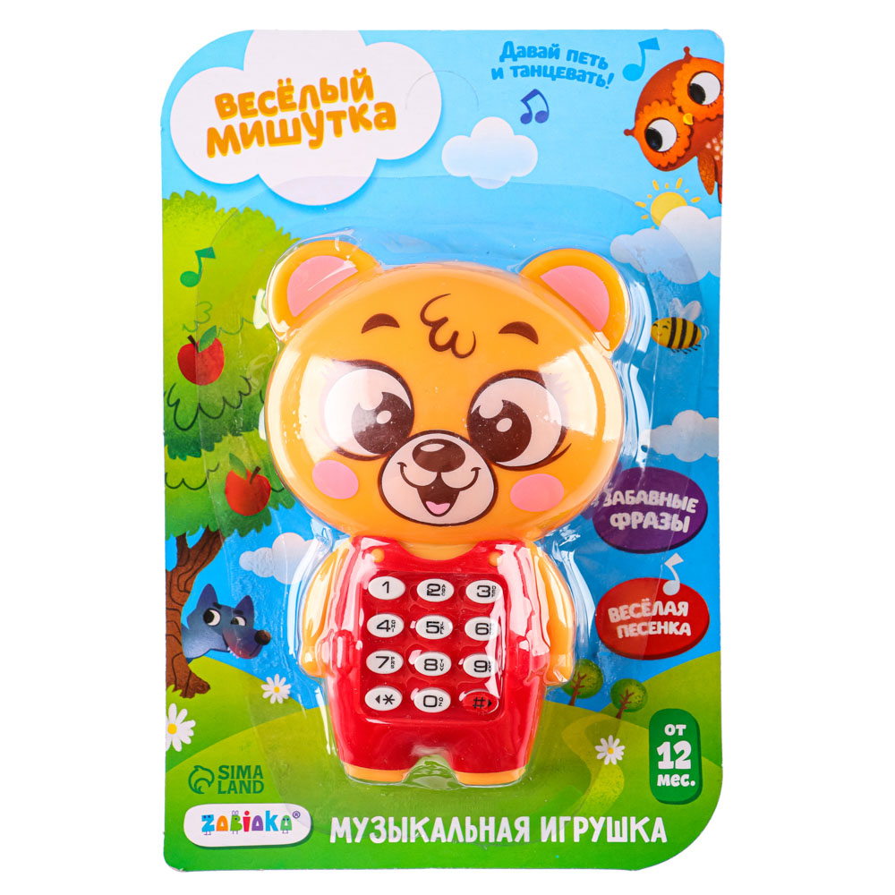 ZABIAKA Игрушка музыкальная "Забавный мишутка", звук, пластик, 7,5х3,5х10,5 см, арт.№ 272-853