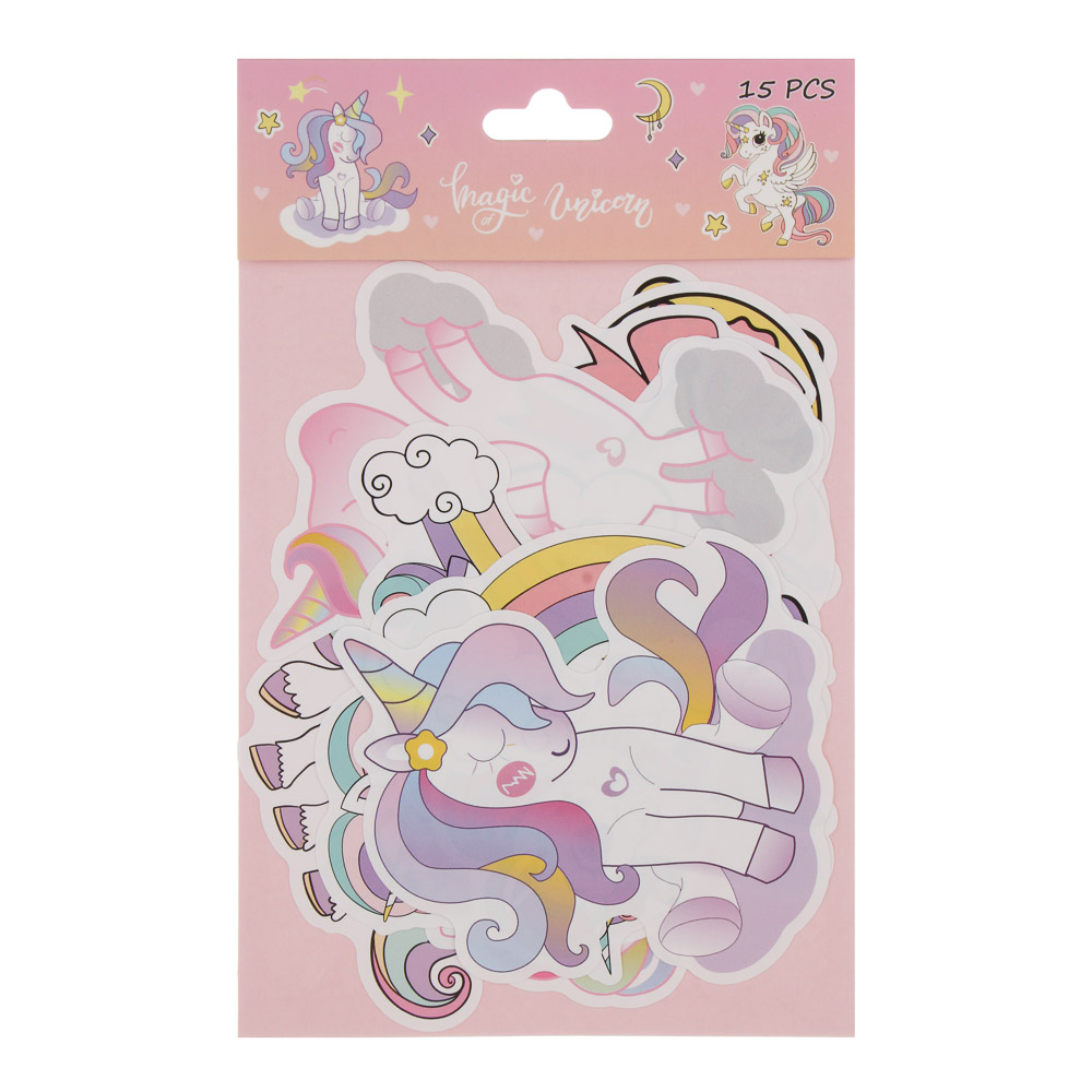 Наклейки "Единорожка", 15шт, 19х12см, ПВХ, арт.№ 557-105