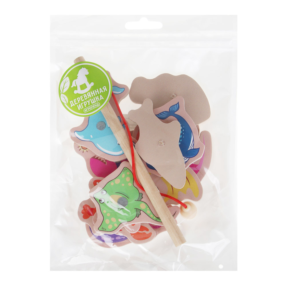 Игрушка развивающая для малышей "Рыбалка магнитная", ИГРОЛЕНД, 12 фигурок, дерево, арт.№ 262-004