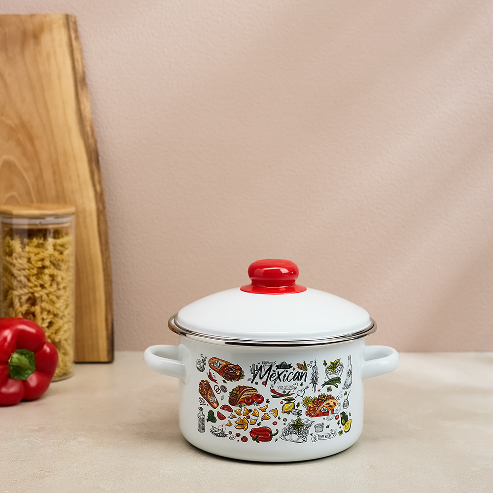 Мексика Кастрюля цилиндрическая эмалированная 2л, арт.№ 894-538