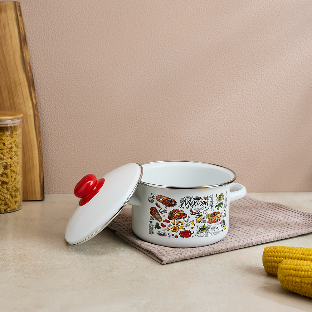 Мексика Кастрюля цилиндрическая эмалированная 2л, арт.№ 894-538