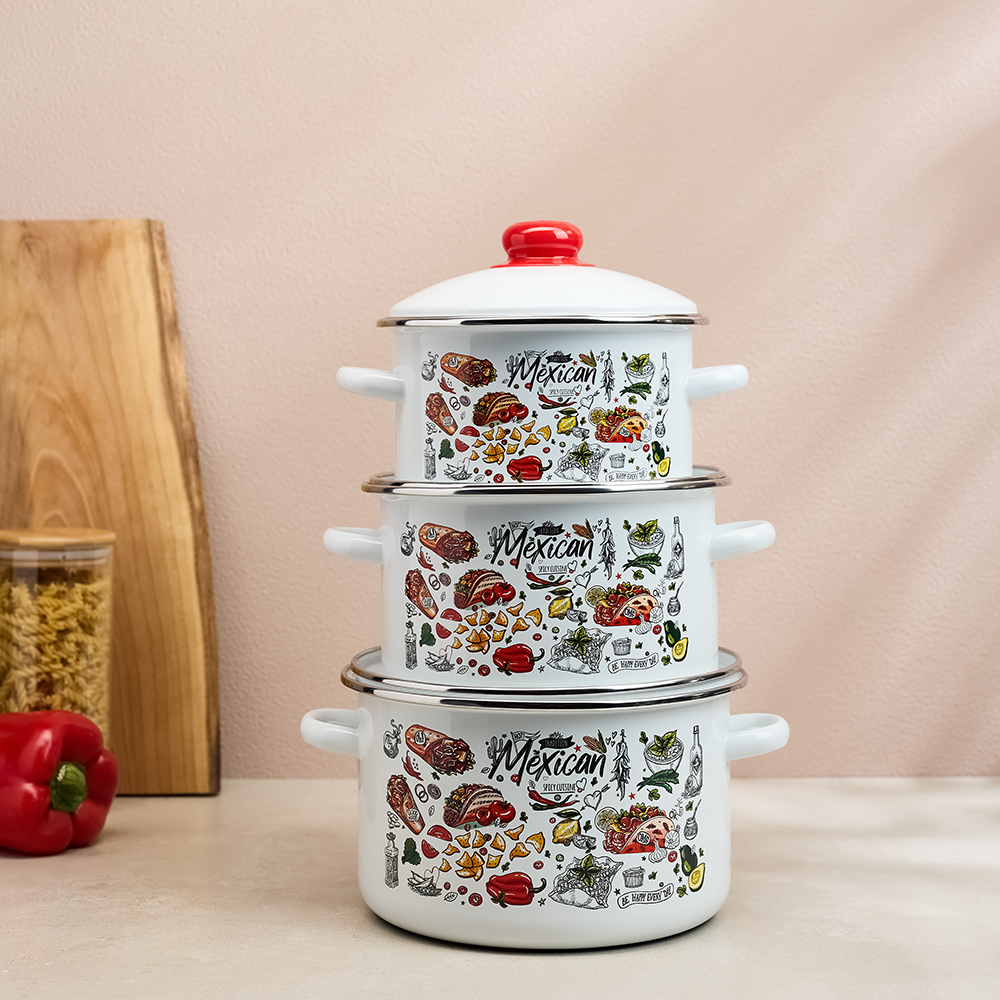 Мексика Кастрюля цилиндрическая эмалированная 2л, арт.№ 894-538