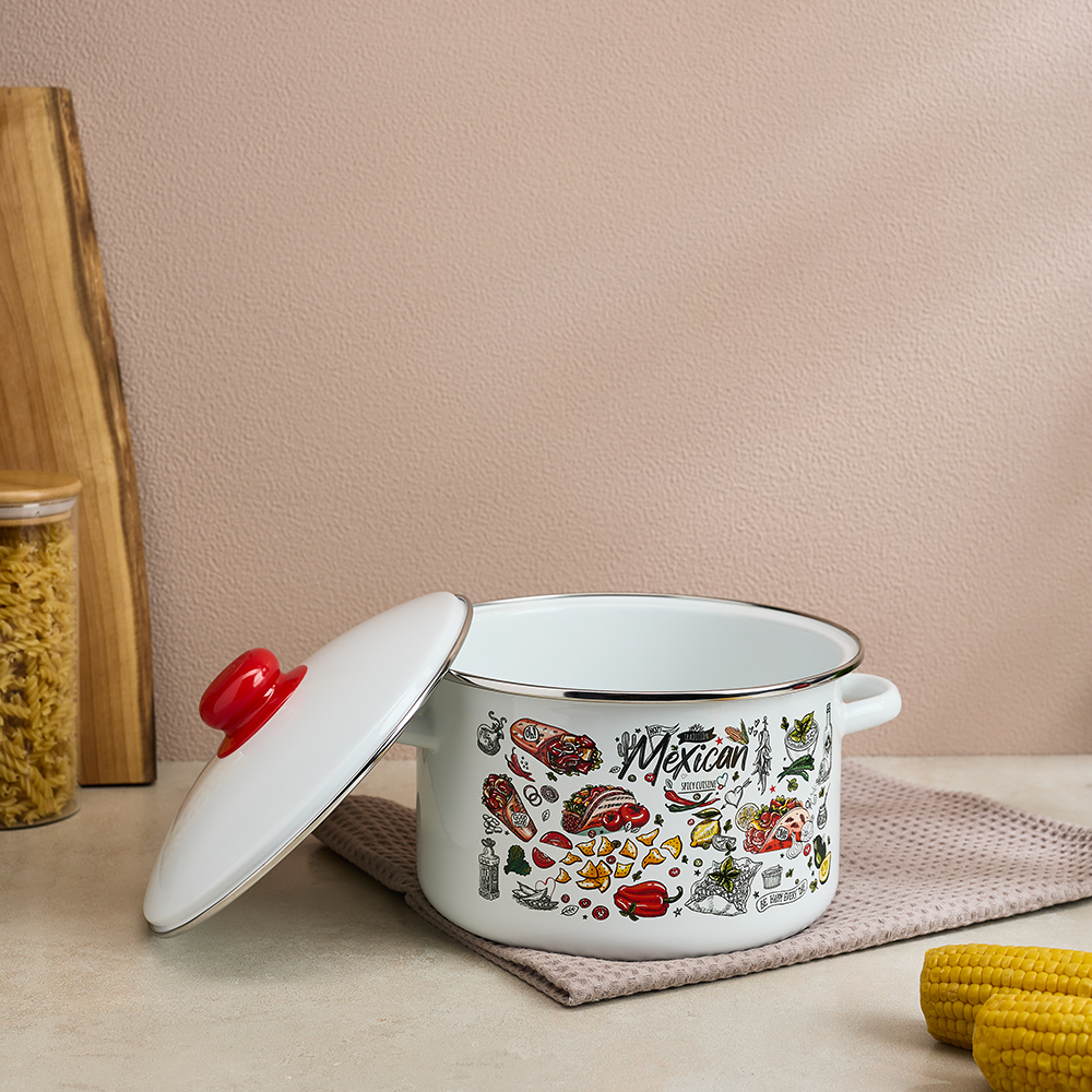 Мексика Кастрюля цилиндрическая эмалированная 4л, арт.№ 894-553