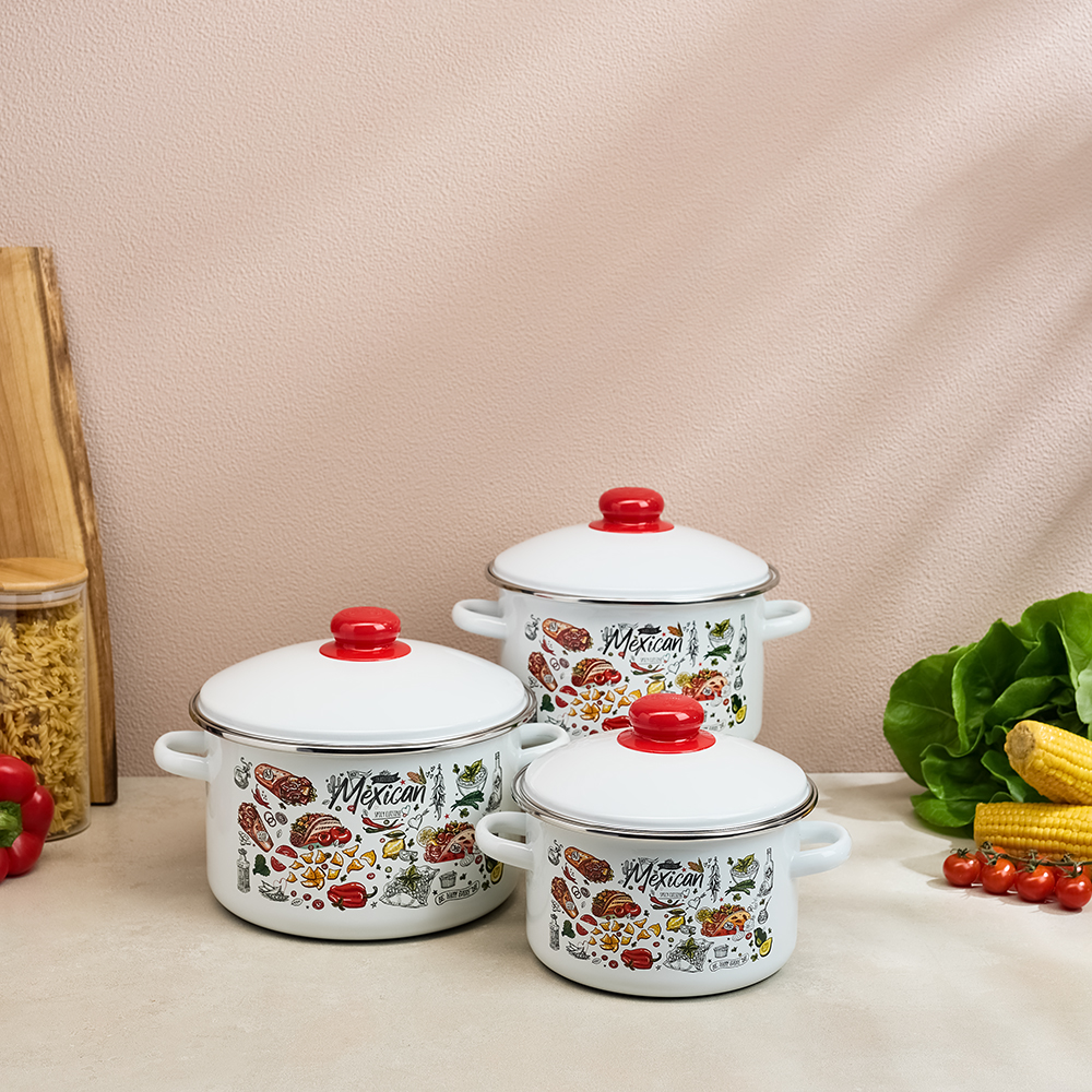 Мексика Кастрюля цилиндрическая эмалированная 4л, арт.№ 894-553