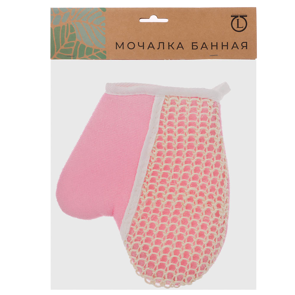 ЮL Мочалка варежка банная, сизаль, полиэстер, поролон, 21,5х18см, 3 цвета, МЭ24-02, арт.№ 361-138