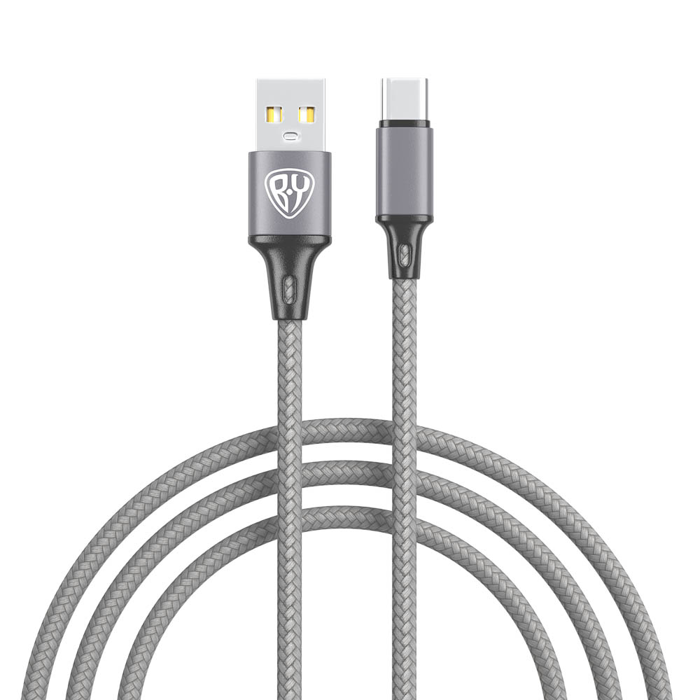Кабель для зарядки USB(A)-Type C BY Solid, 18Вт, 1 м, 3A, нейлон, мет. кон., графитовый, арт.№ 931-608