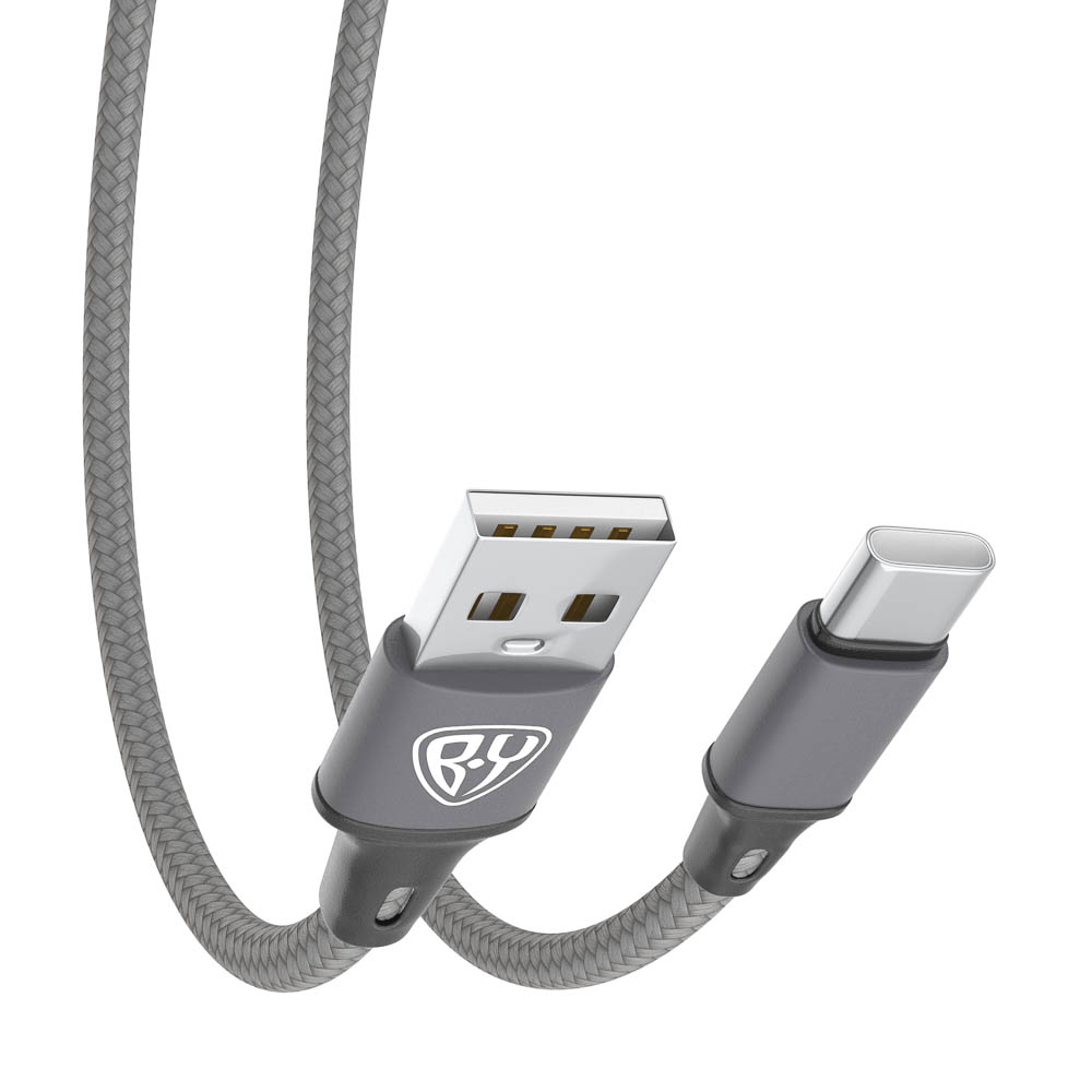 Кабель для зарядки USB(A)-Type C BY Solid, 18Вт, 1 м, 3A, нейлон, мет. кон., графитовый, арт.№ 931-608