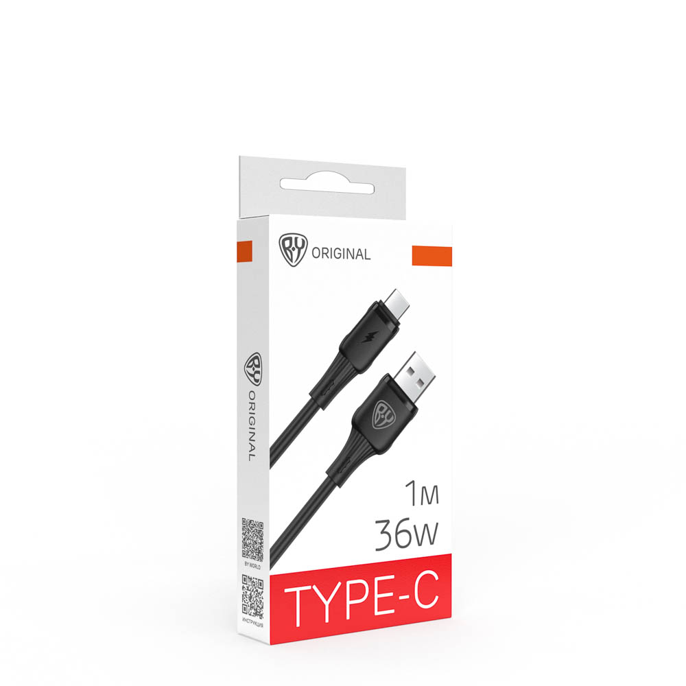 Кабель для зарядки USB(A)-Type C BY Twist, 36Вт, 1 м, 3A, гибкий силикон, чёрный, арт.№ 931-609