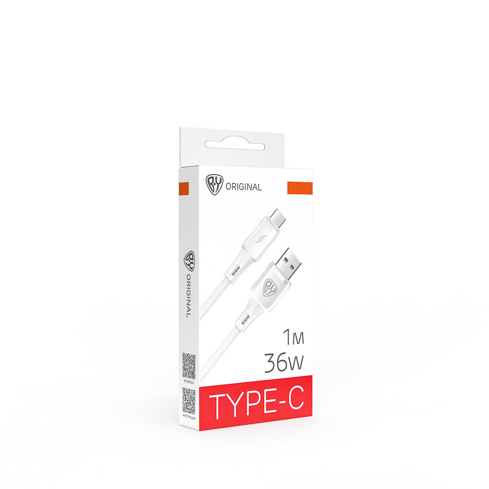 Кабель для зарядки USB(A)-Type C BY Twist, 36Вт, 1 м, 3A, гибкий силикон, белый, арт.№ 931-610