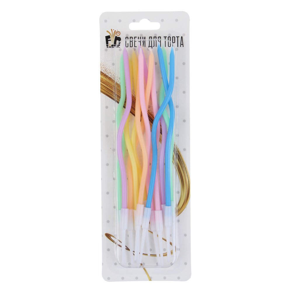 Набор витых свечей для торта тм Fntastic, цвет макарун, 14,5 см, арт.№ 506-042