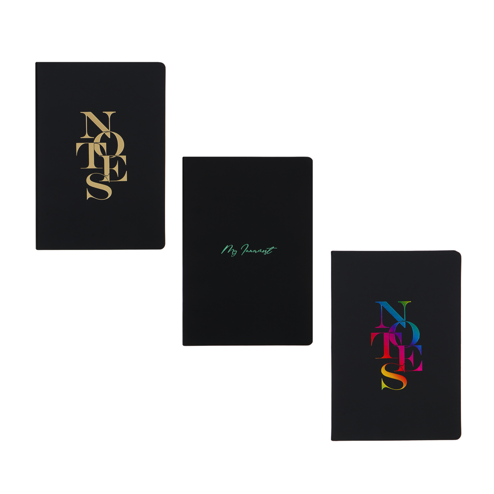 Бизнес - блокнот "НОУТС" А5, 192 стр., гибкая обл., иск.кожа "софт тач", цв.срез, 3 дизайна, арт.№ 572-201