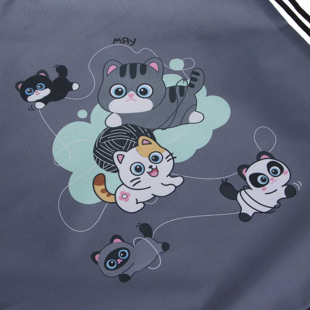 Мешок для сменной обуви на завязках, 34,8x41,5см. "Единорожка/Котики" полиэстер, ОПП пакет, 2 диз., арт.№ 524-304