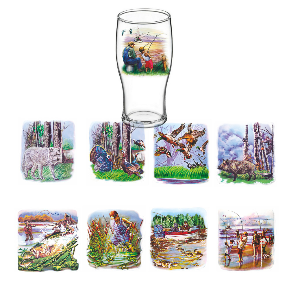 Стакан для пива Тюлип 570 мл, Охота-рыбалка, стекло, 8 дизайнов, арт.№ 878-591