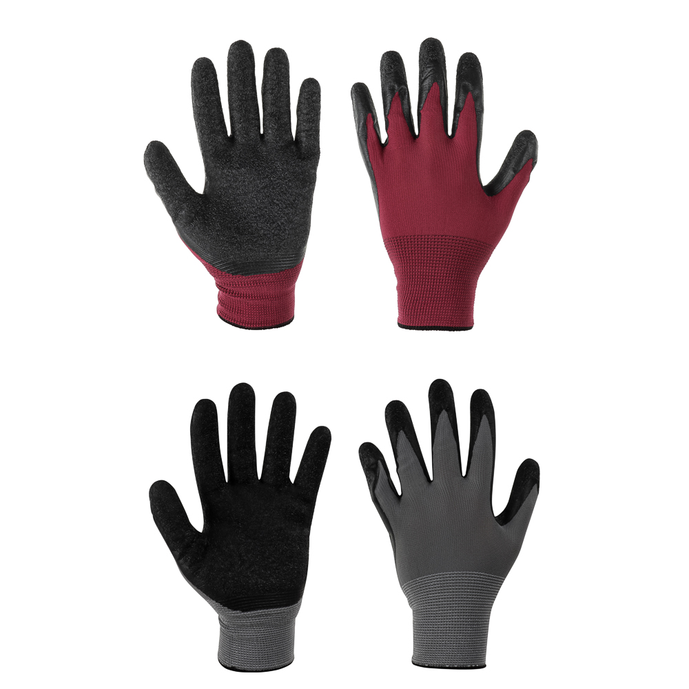 INBLOOM Перчатки с морщинистым латексным полуобливом р.10, 25см, полиэстер, 55г, арт.№ 180-022