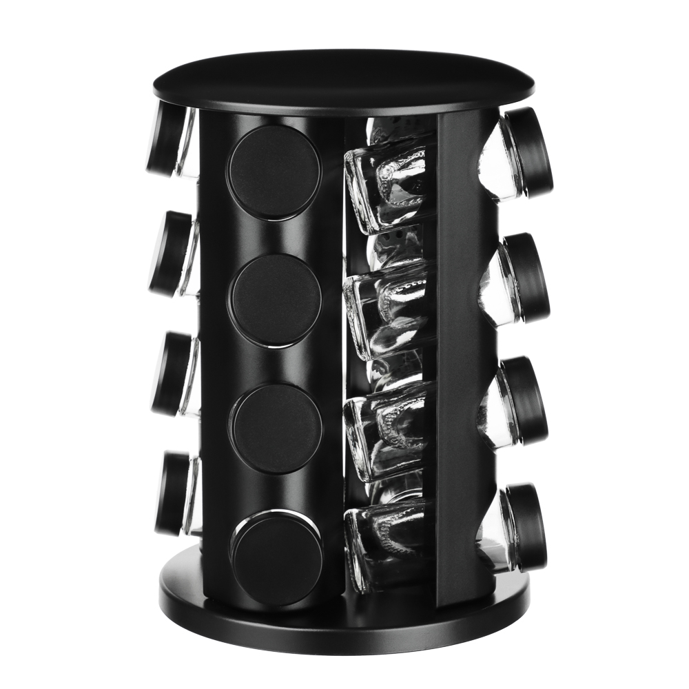 SATOSHI Набор банок для специй 16шт на подставке, 20х20х28см стекло+ABS пластик, черный, арт.№ 828-334