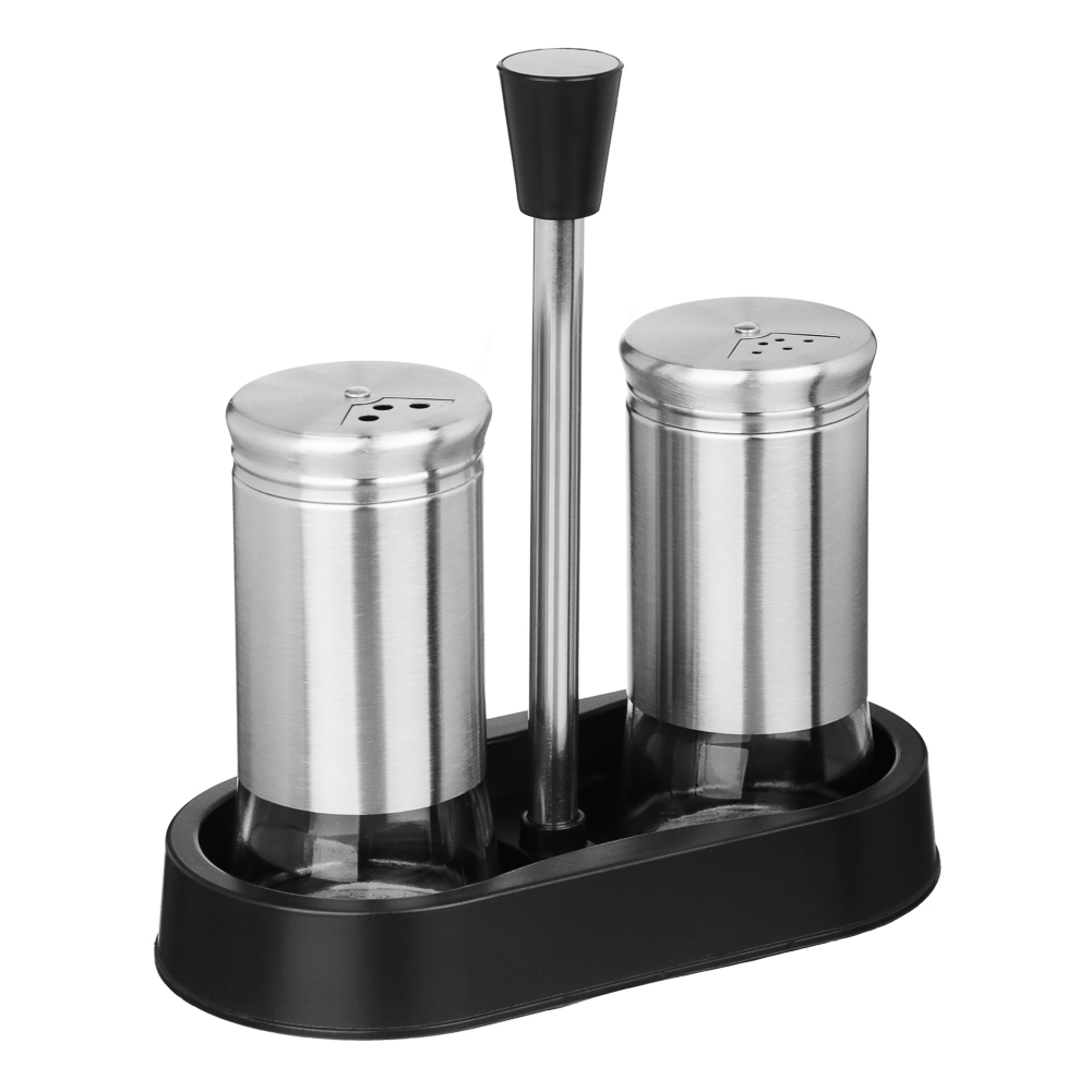 SATOSHI Набор для соли и перца 2шт. 16.6x8.5x17.5см, стекло, нерж.сталь, пластик, цвет серебро, арт.№ 828-335