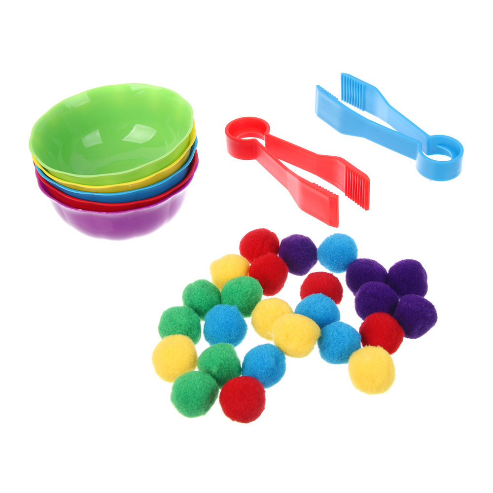Развивающий набор ИГРОЛЕНД тарелочки, шарики, пинцет, PP, текстиль, 13х19х3см, арт.№ 262-552