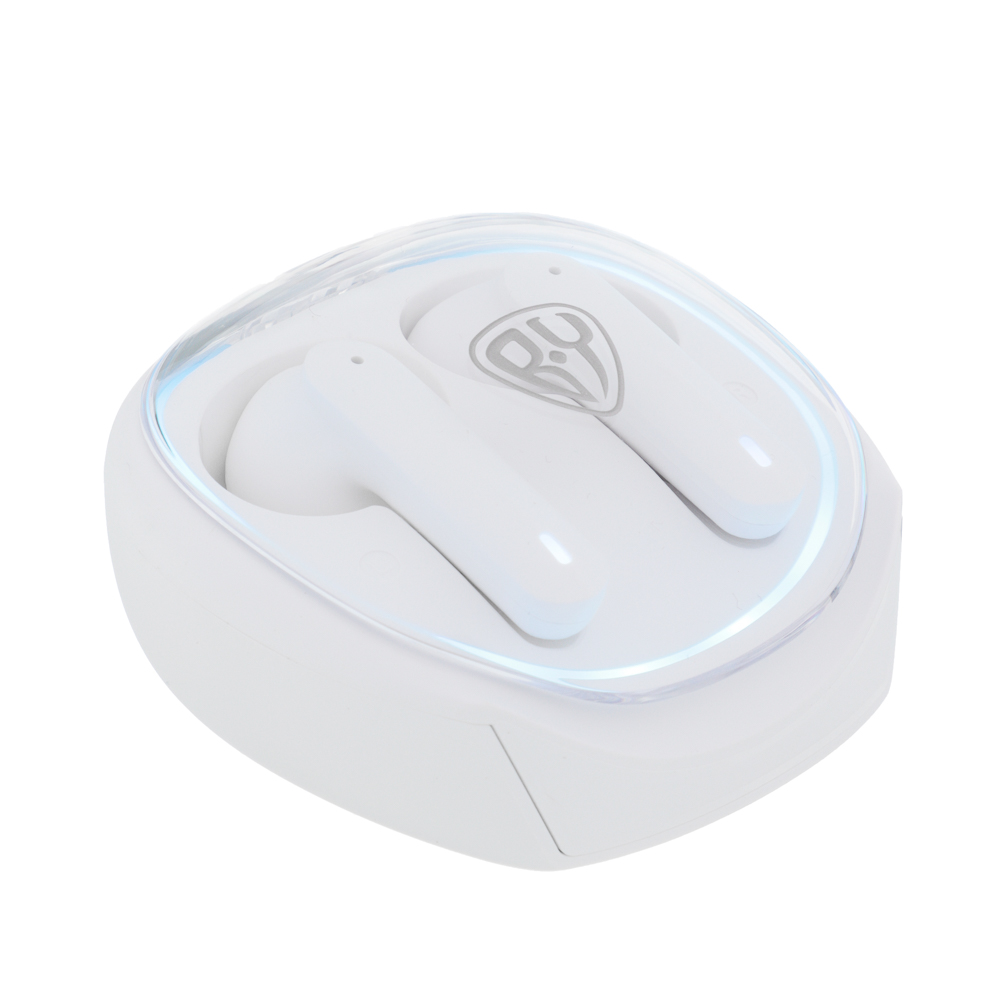 Наушники беспроводные TWS BY Glow с подсветкой, двойной микрофон, 40/400 мАч, BT: 5.1, белый, арт.№ 410-249