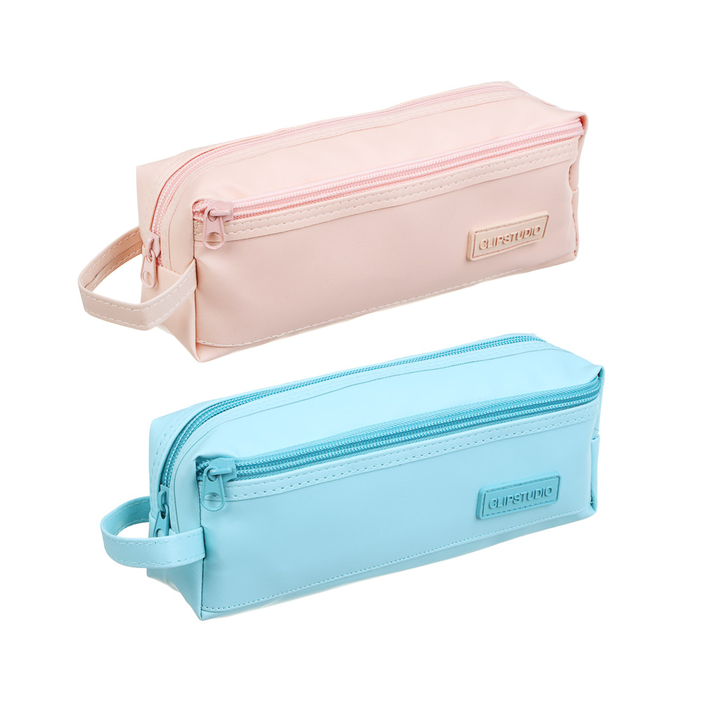 Пенал школьный прямоугольный 21,5х7х4,8 см ClipStudio, 2 отделения на молнии, полиэстер, ПВХ, 2 цвета, арт.№ 238-441