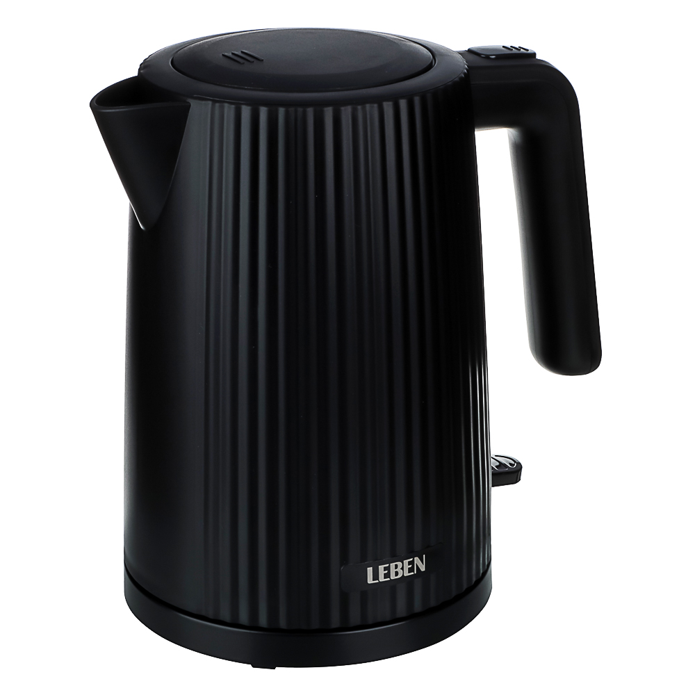 LEBEN Чайник электрический, 1,7 л, 2200 Вт, скрытый нагр. элемент, пластик, черный, арт.№ 291-122