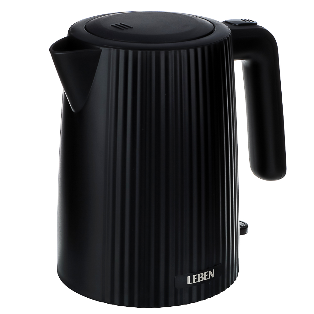 LEBEN Чайник электрический, 1,7 л, 2200 Вт, скрытый нагр. элемент, пластик, черный, арт.№ 291-122