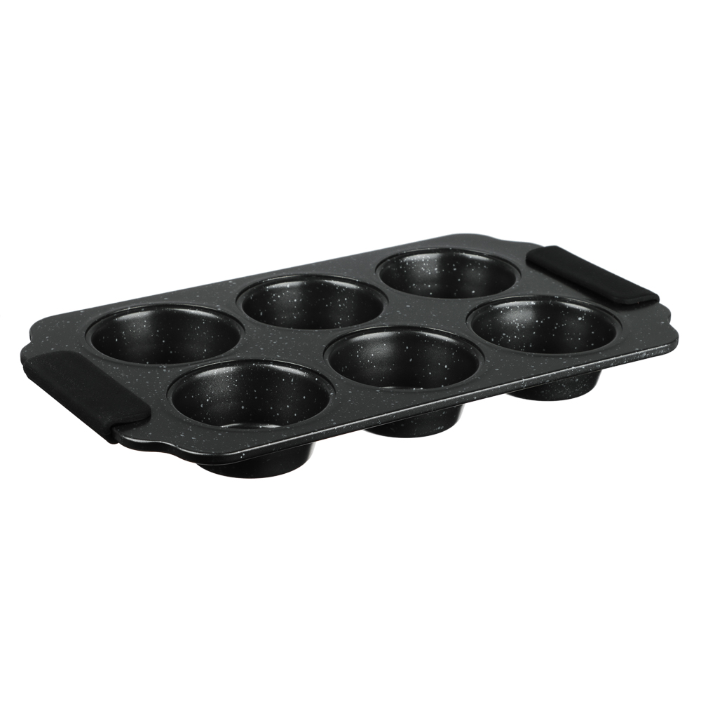 SATOSHI Лион Форма для выпечки 6 ячеек 30х18х3 см, антипригарное покрытие Мрамор, силиконовые ручки, арт.№ 849-254