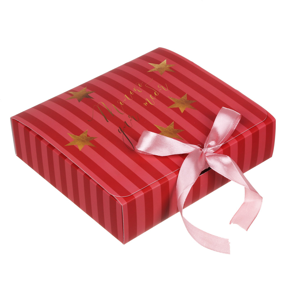 Коробка подарочная новогодняя тм СНОУ БУМ складная, 20x18x5см, 4диз, картон, арт.№ 780-026