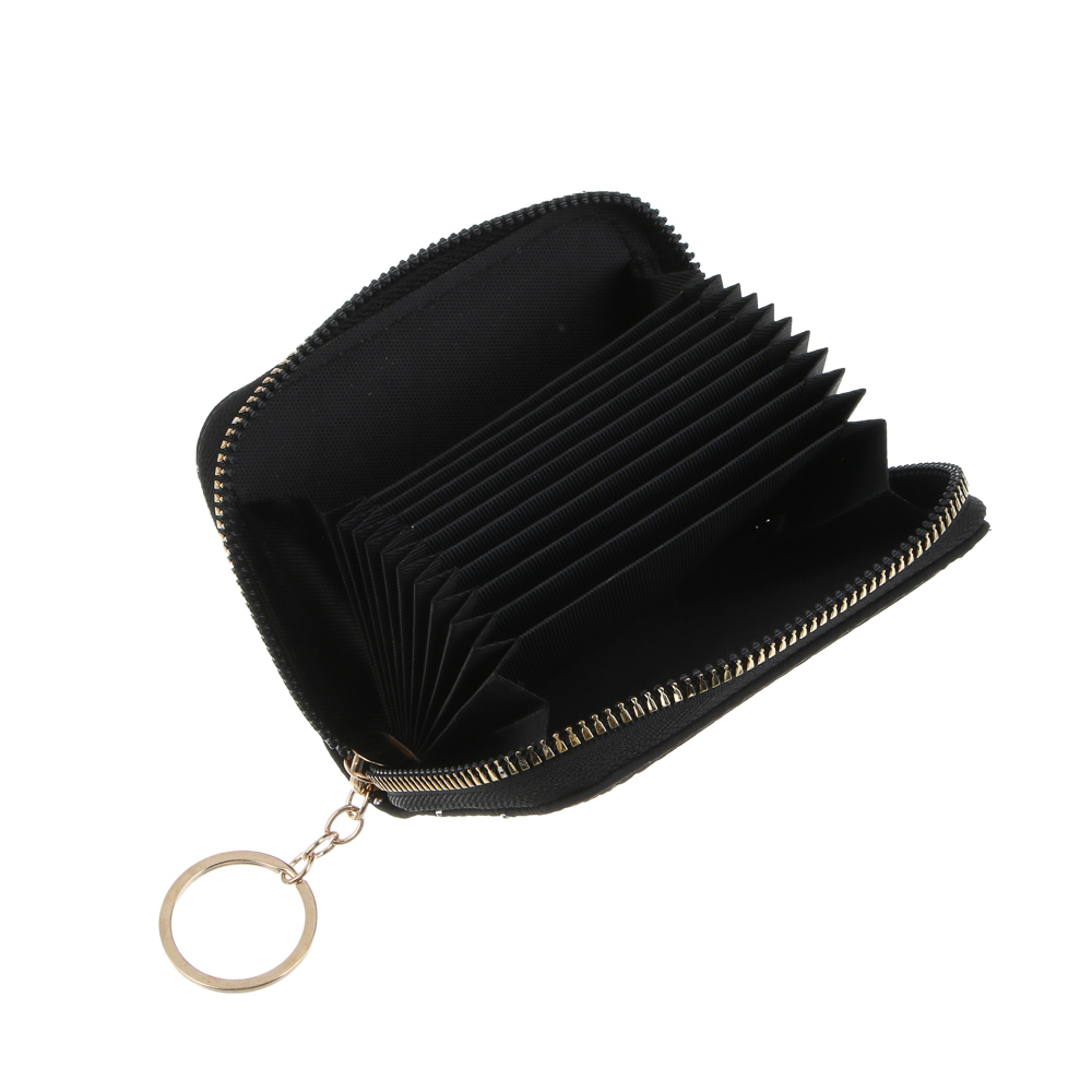 Кошелек кардхолдер на молнии с декором тм ЮL Адима, полиэстер, металл, 10,5х8 см, черный, арт.№ 303-075