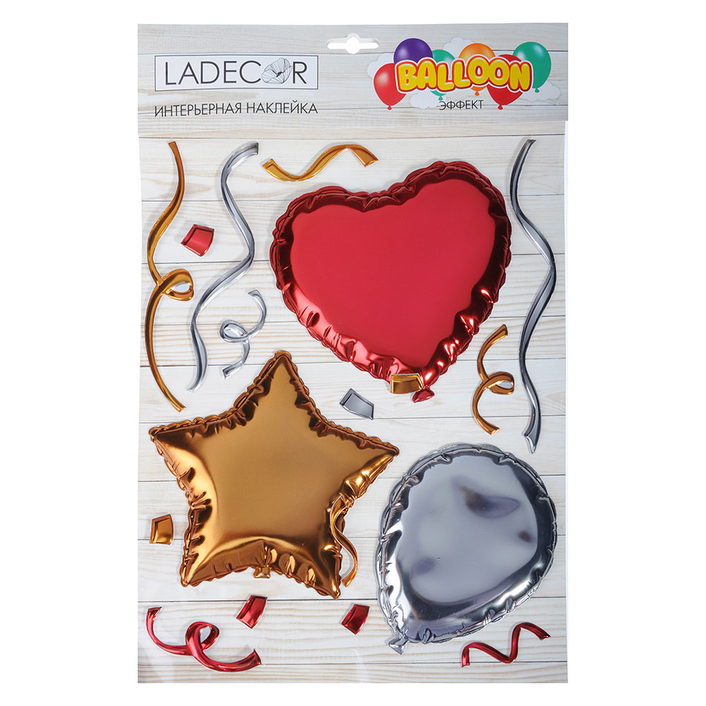 Наклейка декоративная, с эффектом воздушного шара, 27,5x35см, ПВХ, 2 дизайна, арт.№ 429-003